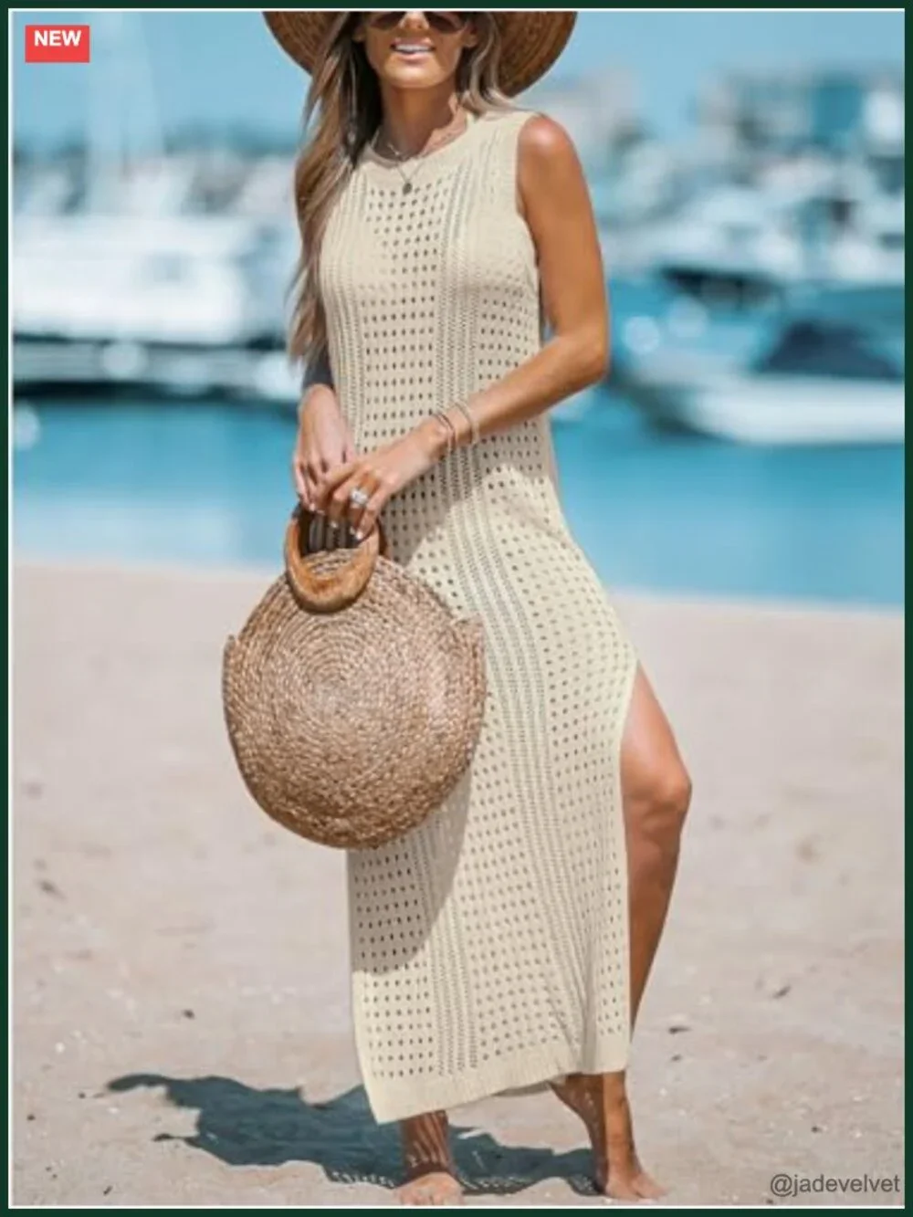 Cutout Bodycon Maxi Cover-Up Dress Crew Neck Sleeveless Summer Beach